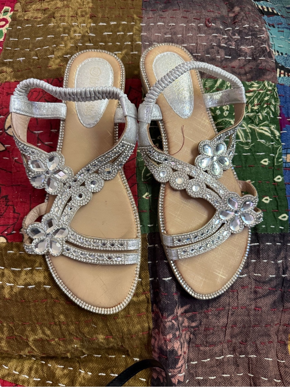Embellished Silver Floral Comfort Sandals for Women